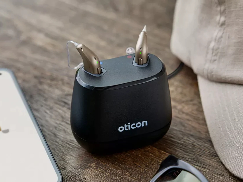 Rechargeable hearing aids charging overnight, an alternative to disposable batteries at Brighter Hearing in Savannah, GA